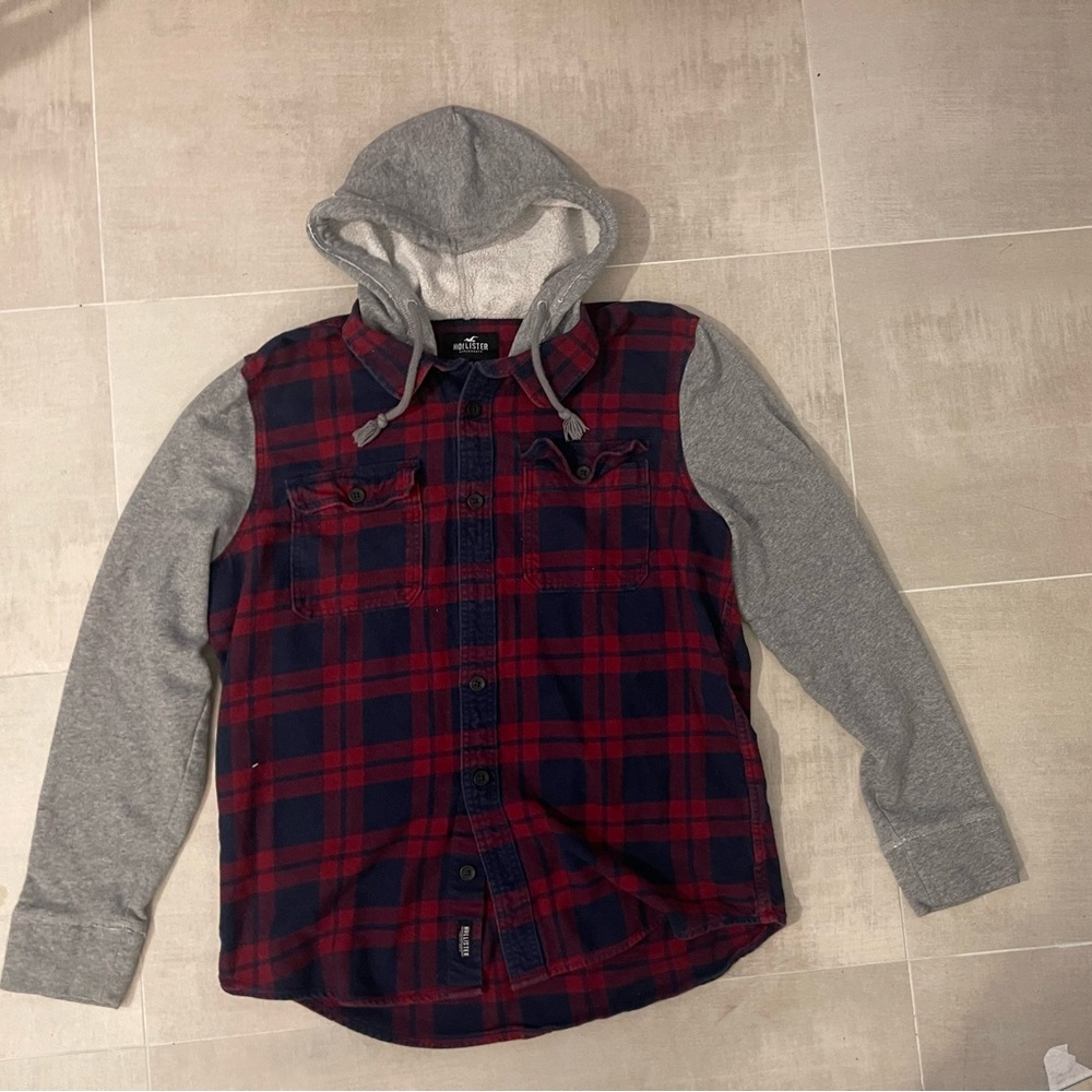 Hollister Red and Navy Plaid Shirt